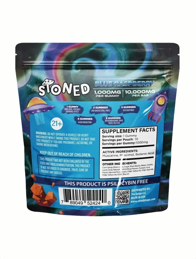 Blue Raspberry STONED Amanita Muscaria Mushroom Gummies 10000MG 10CT - Image 2