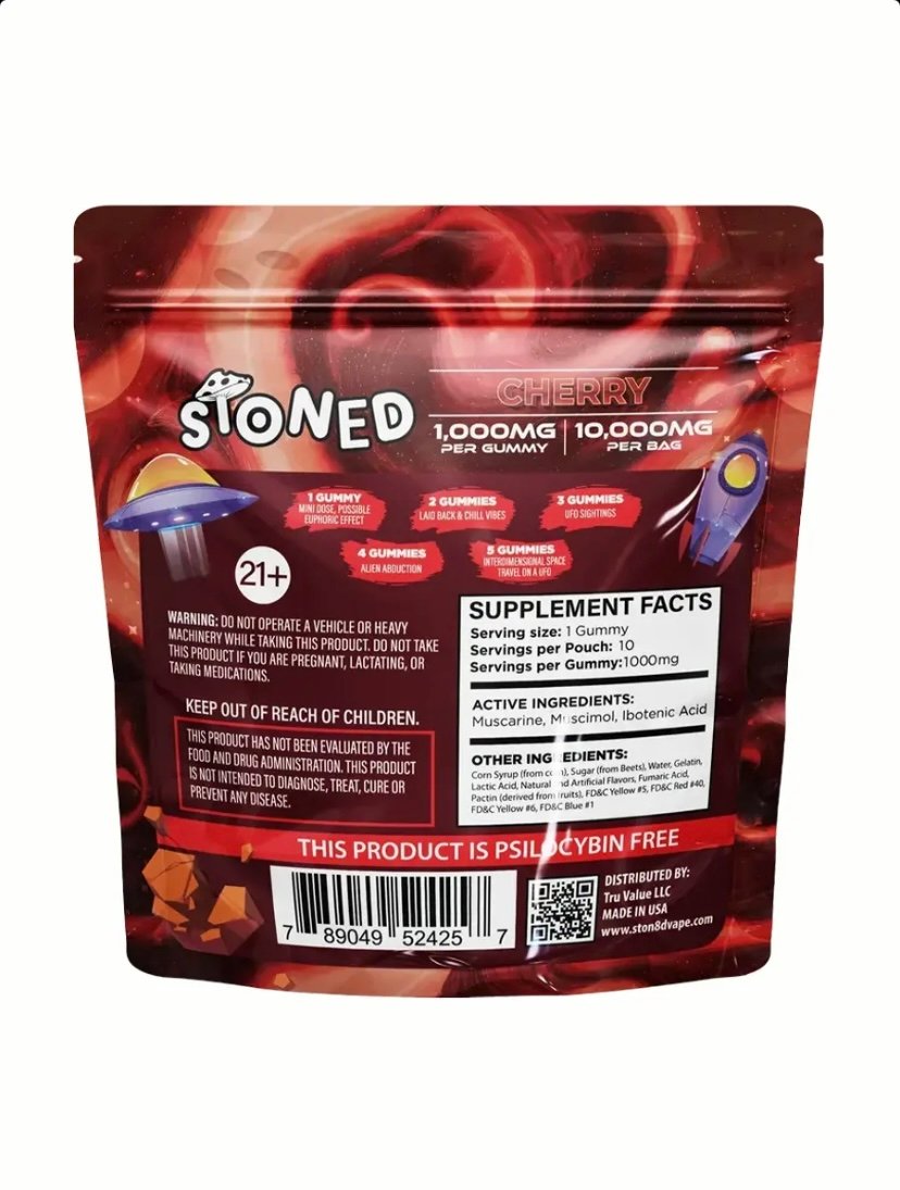 Cherry STONED Amanita Muscaria Mushroom Gummies 10000MG 10CT - Image 2