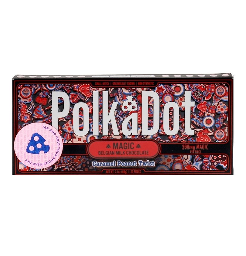 Caramel Peanut Twist PolkaDot Magic Mushroom Belgian Milk Chocolate 200mg Magic Per Piece